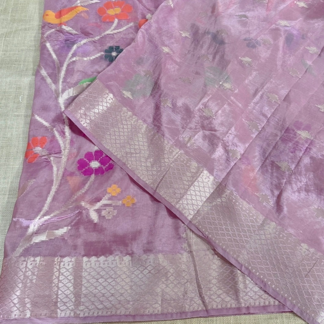 Onion Pink Meena Weave Paper Silk Saree