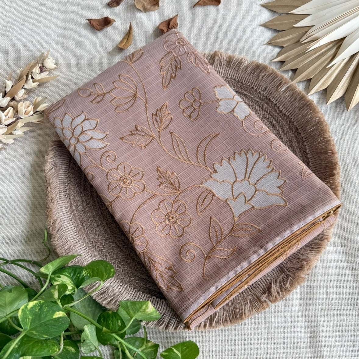 Brown Kota Applique Saree