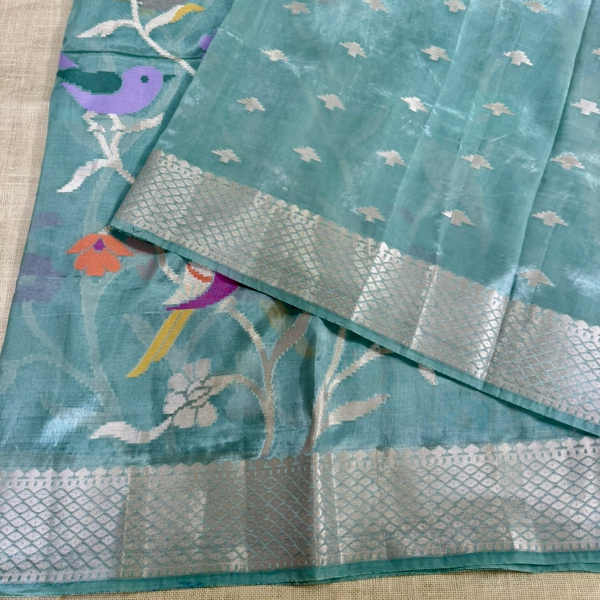 Sea Green Meena Weave Paper Silk Saree