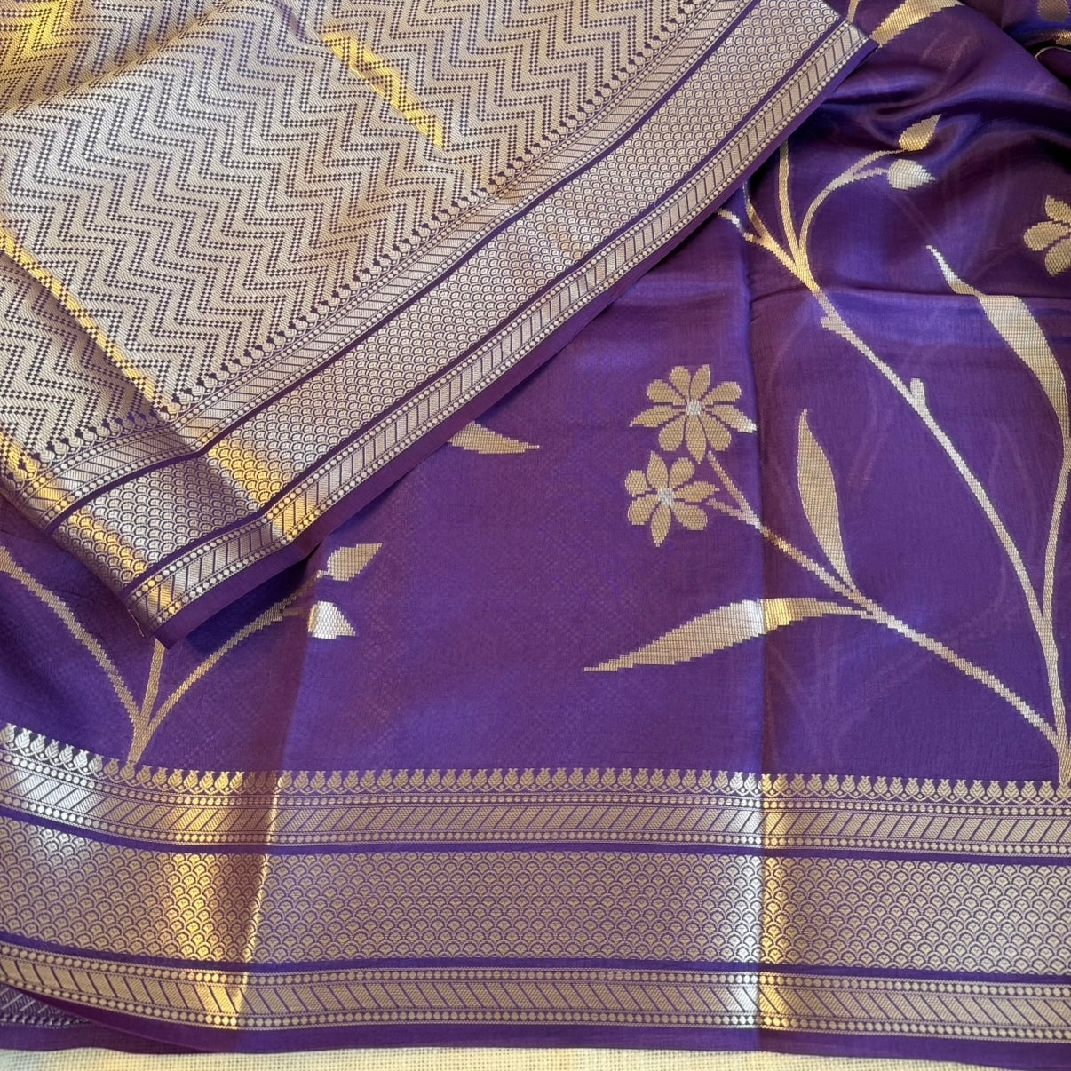 Purple Pure Raw Mango Banarasi Silk Saree