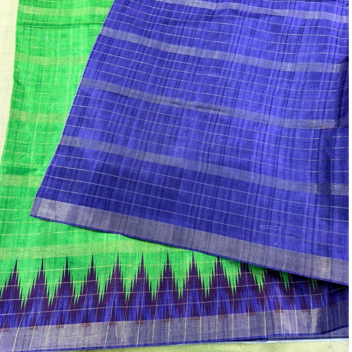 Parrot Green with Violet Purple Semi Tussar Saree