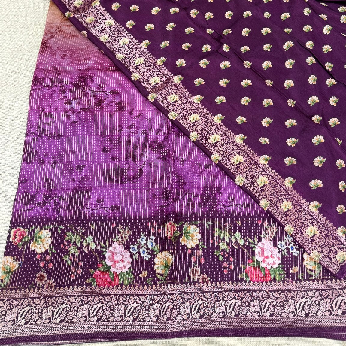 Mustard Purple Wine Pure Dola Crepe Silk Saree
