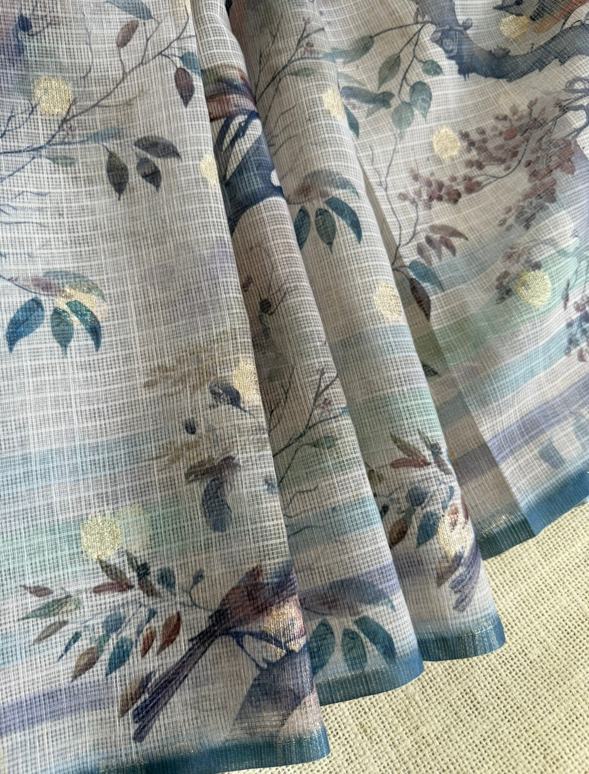 Bluish-Grey Bird Kota Saree