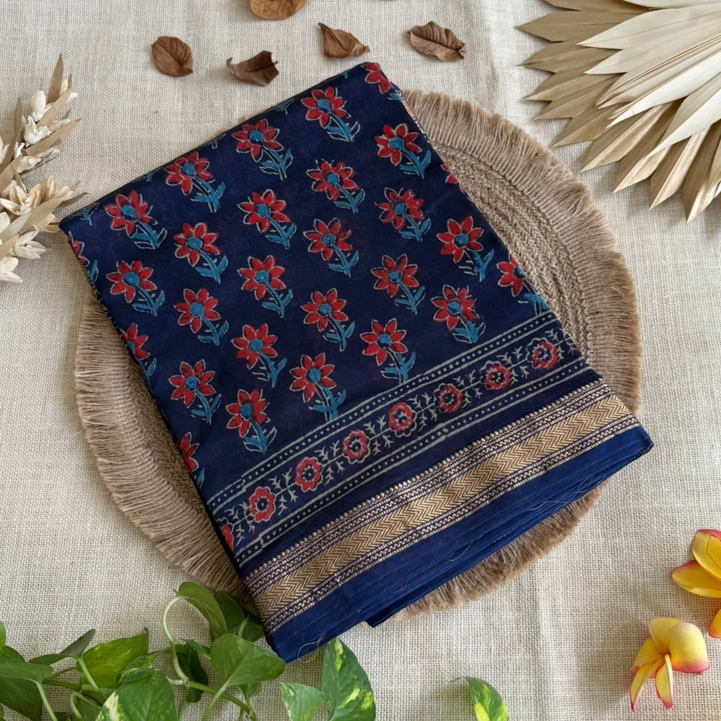 Dark Blue Maheshwari Silk Cotton Saree