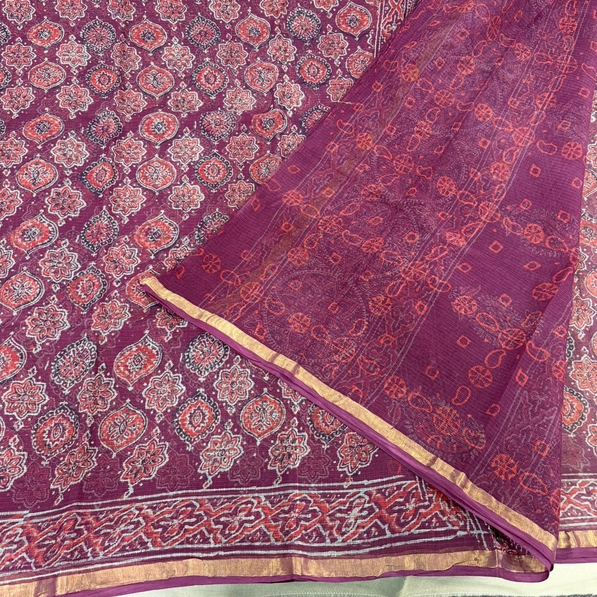 Maroon Ajrakh Pure Kota Doriya Saree