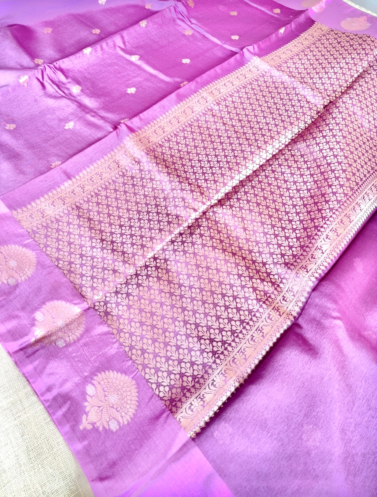Lilac Pure Raw Mango Silk Saree
