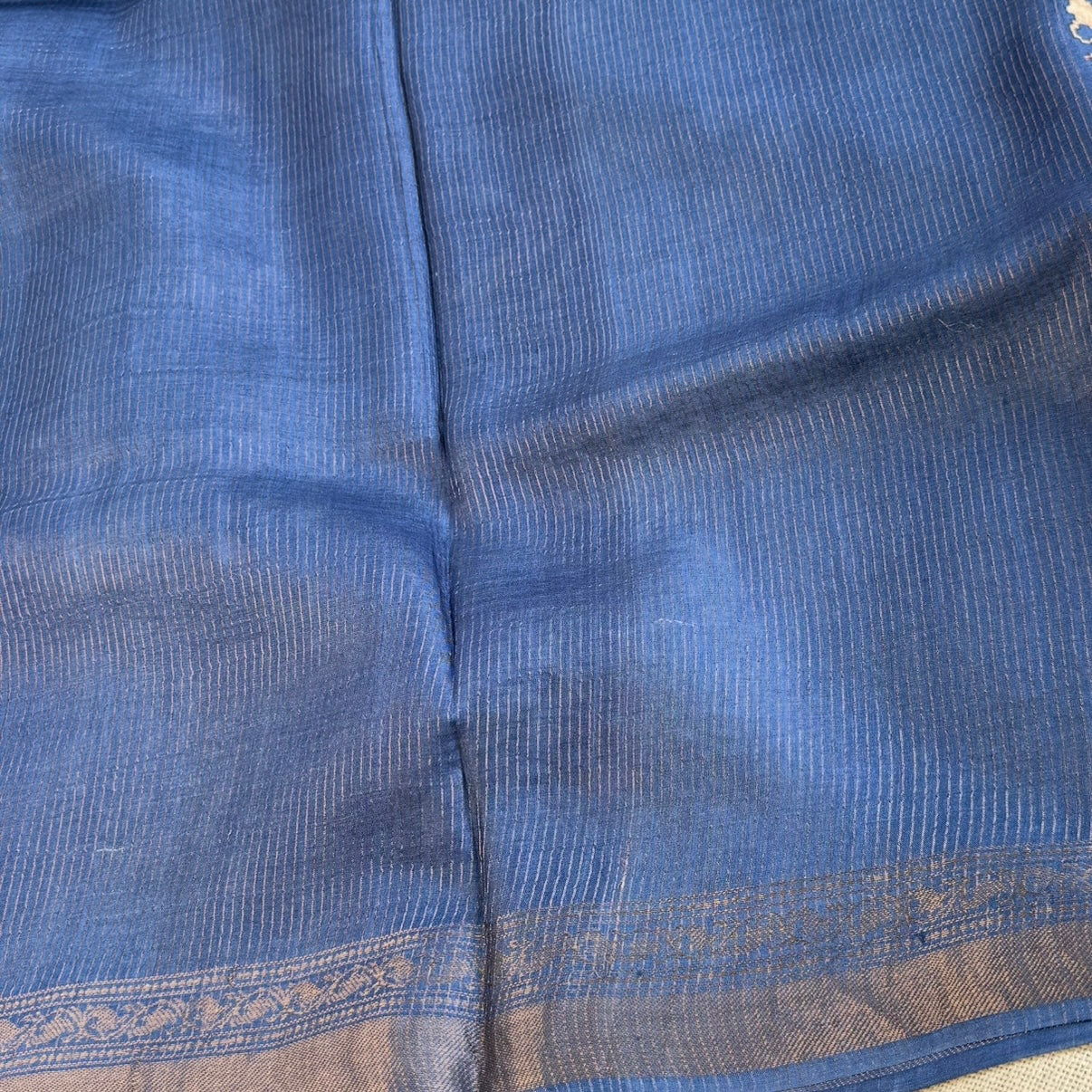 Dark Blue Digital Printed Pure Tussar Silk