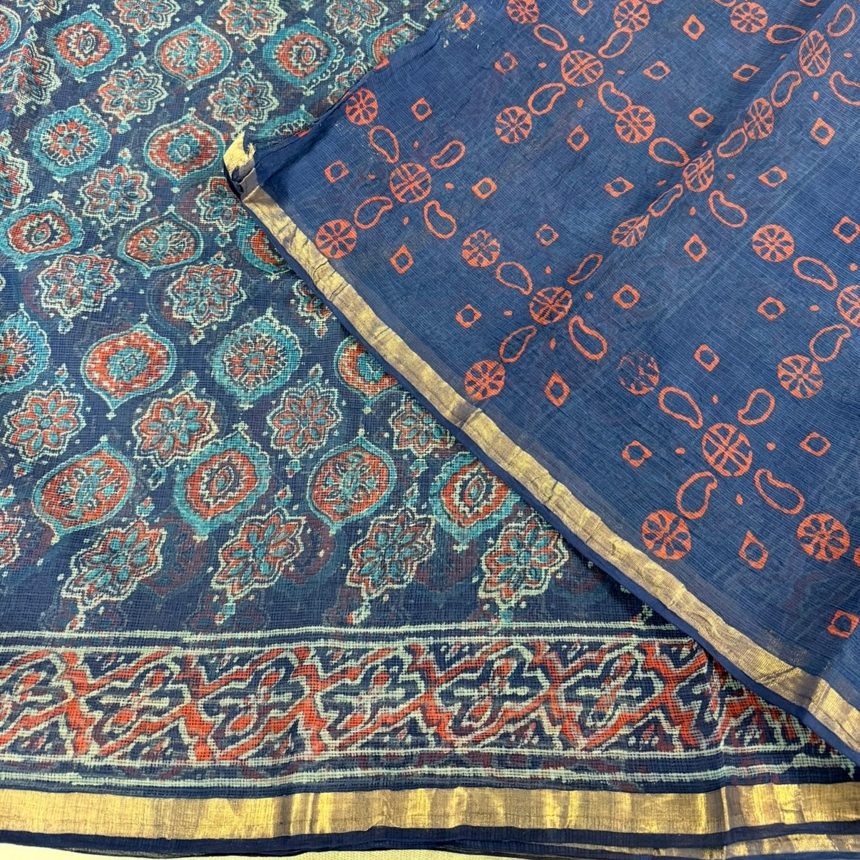 Indigo Ajrakh Pure Kota Doriya Saree