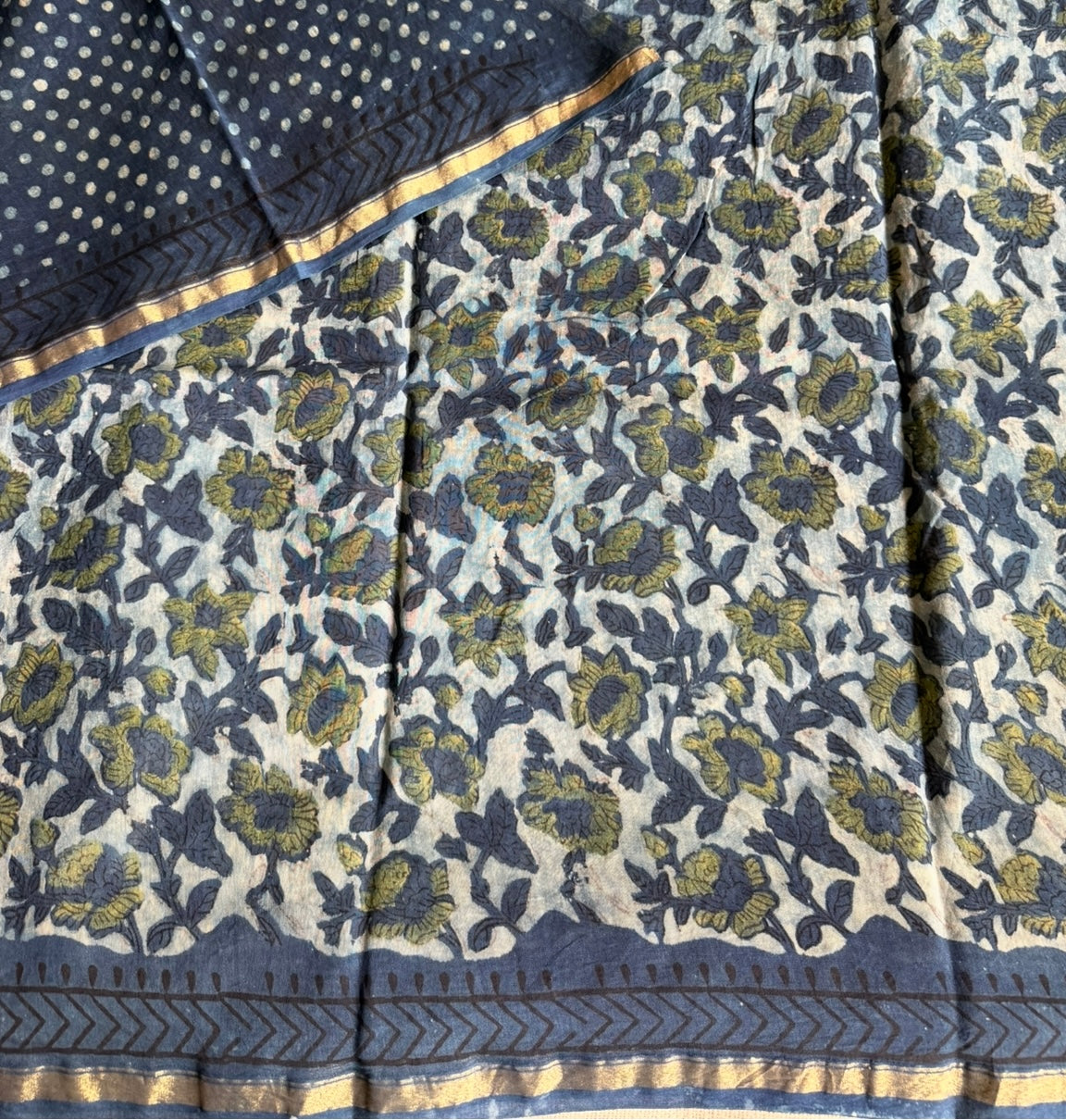 Indigo Floral Chanderi Silk Cotton Saree