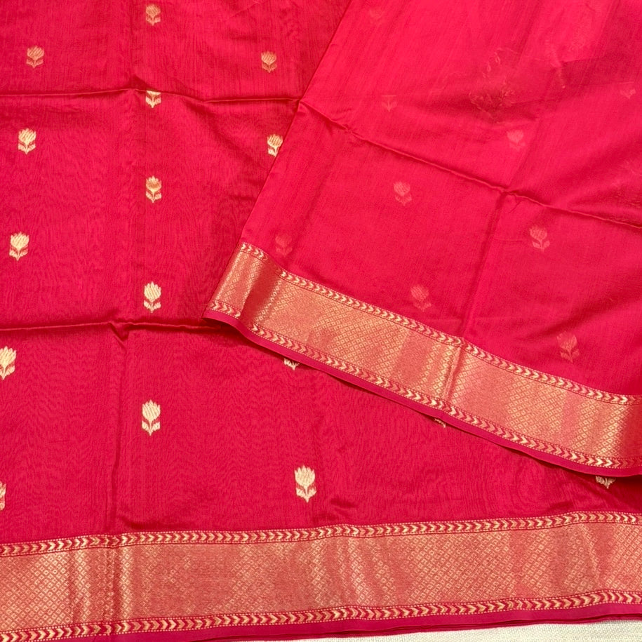 Red Lotus Butta Maheshwari Silk Cotton Saree