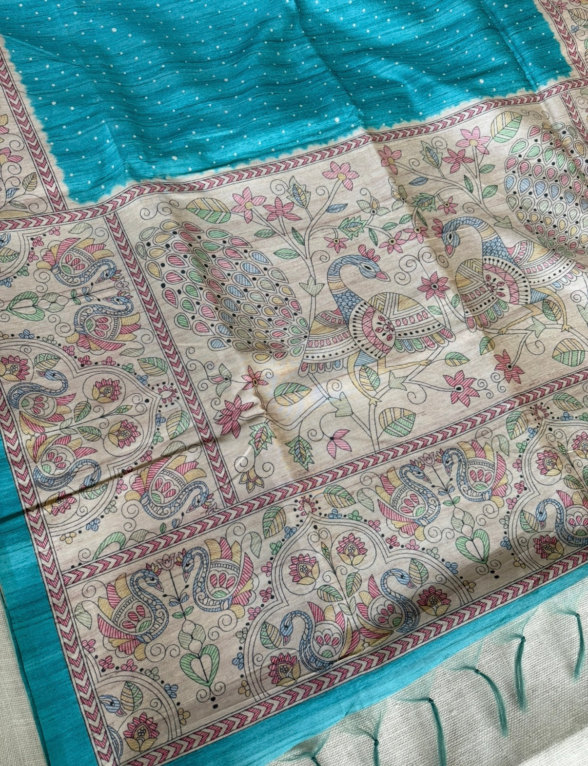 Blue Madhubani Semi Tussar Saree