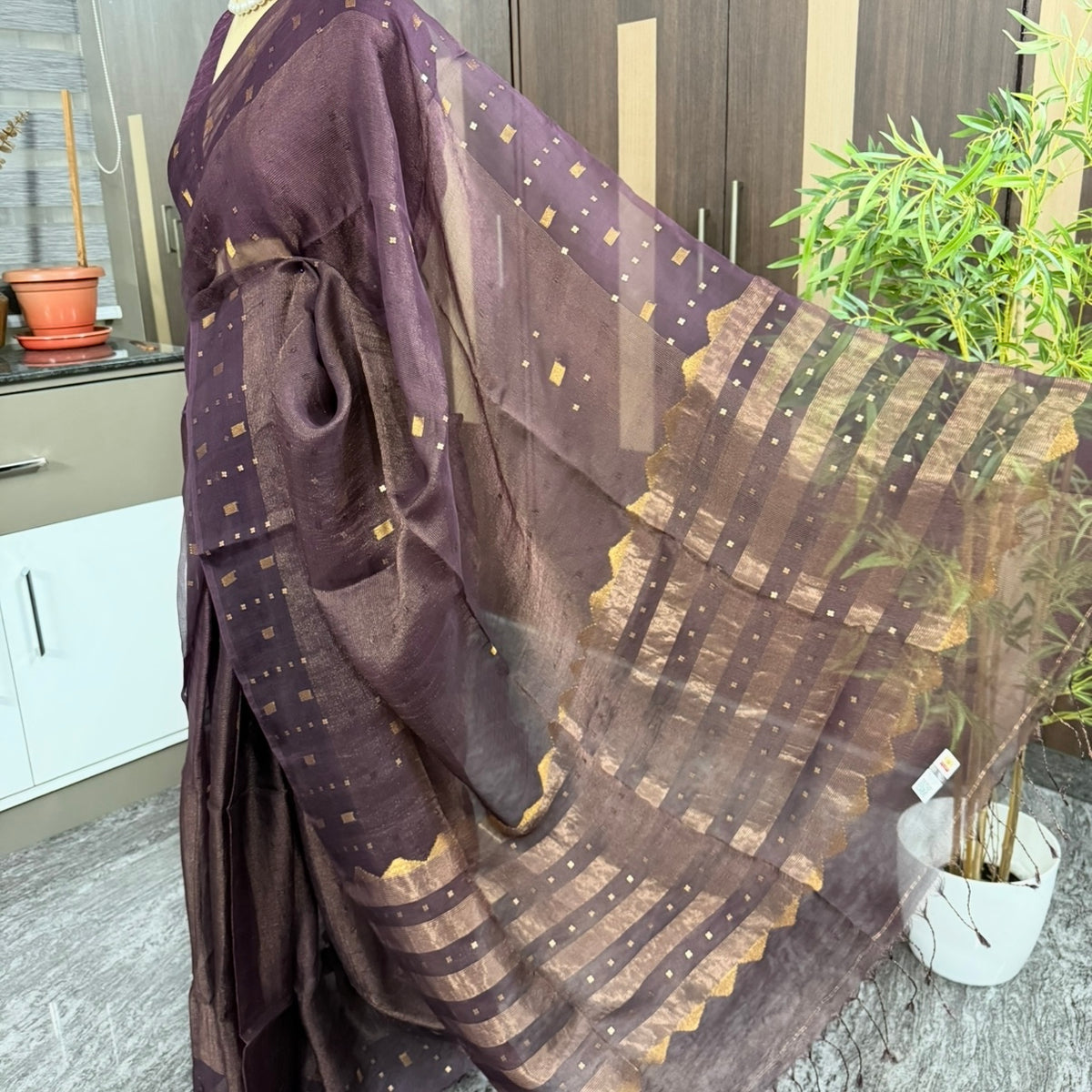 Wine Pure Kora Muslin Silk Saree Vini’s Ethnic