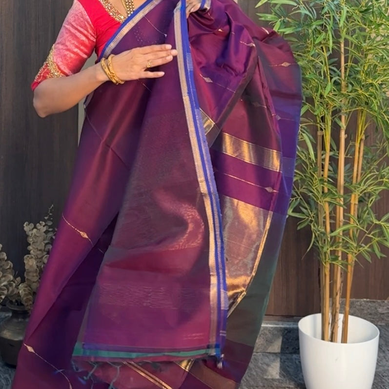 Deep Plum Dual Shade Maheshwari Silk Cotton Saree