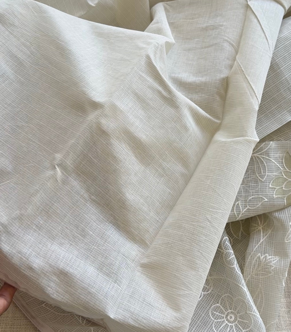 Off-White Kota Applique Saree