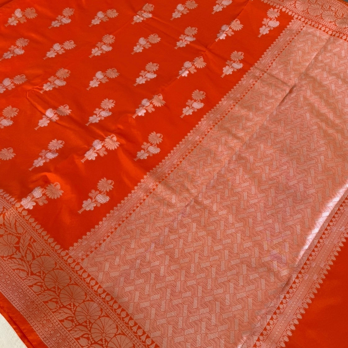 Orange Banarasi Russian Silk Saree