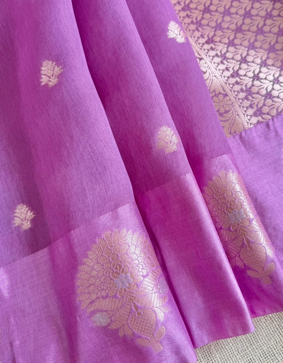 Lilac Pure Raw Mango Silk Saree