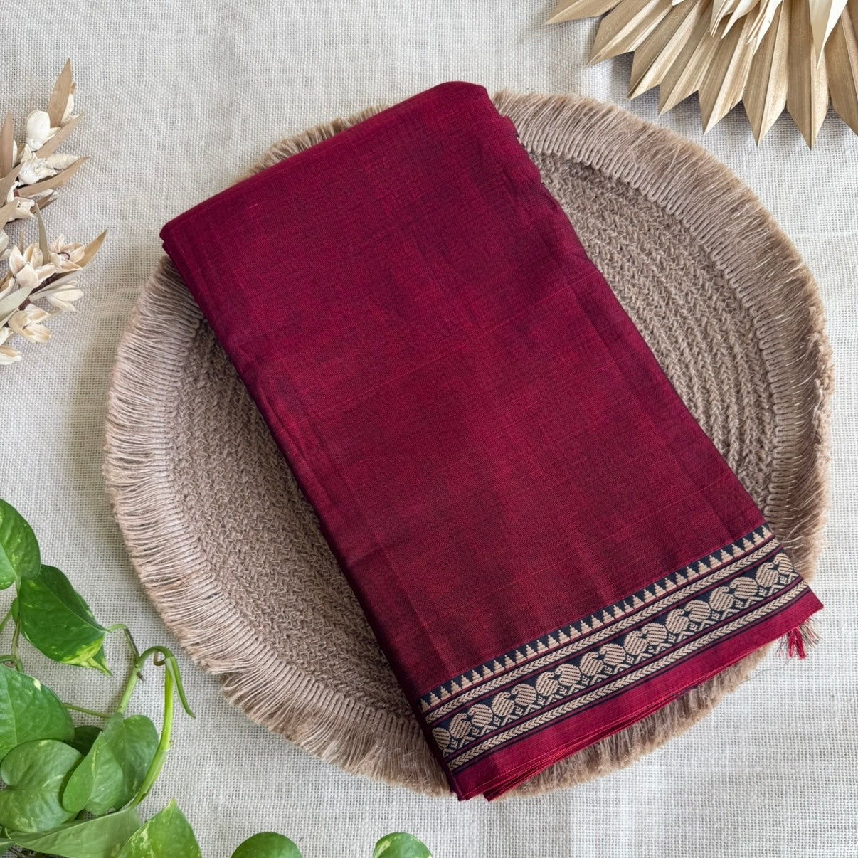 Maroon Pure Narayanpet Cotton Saree