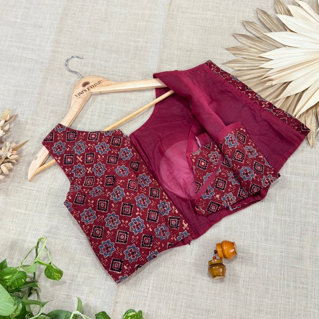 Maroon Ajrakh Printed Cotton Blouse