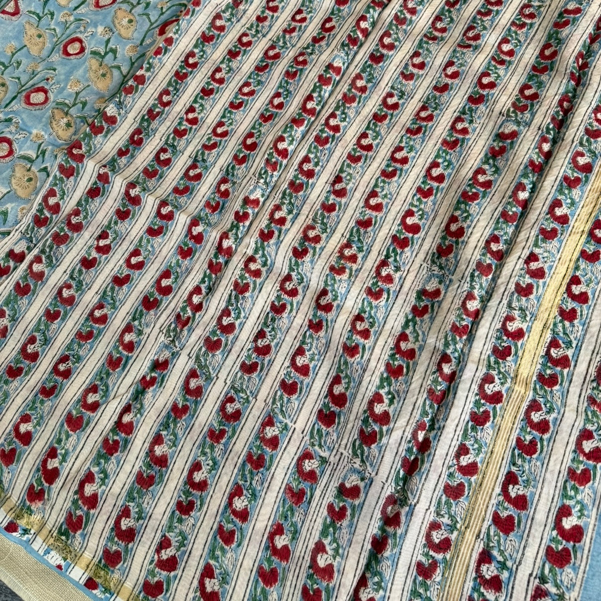 Sky-Blue Floral Chanderi Silk Cotton Saree