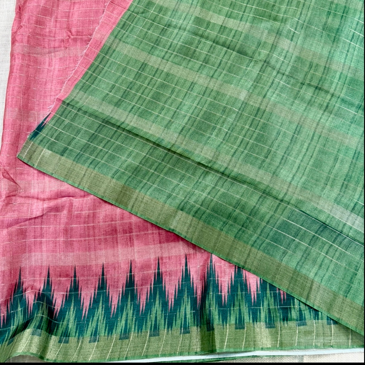 Peach pink Semi Tussar Saree