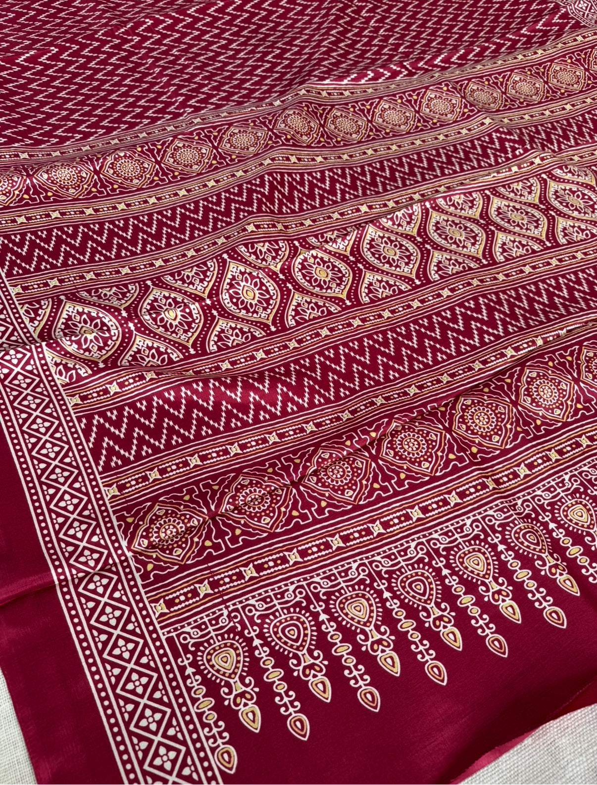 Maroon Zigzag Semi Modal Saree