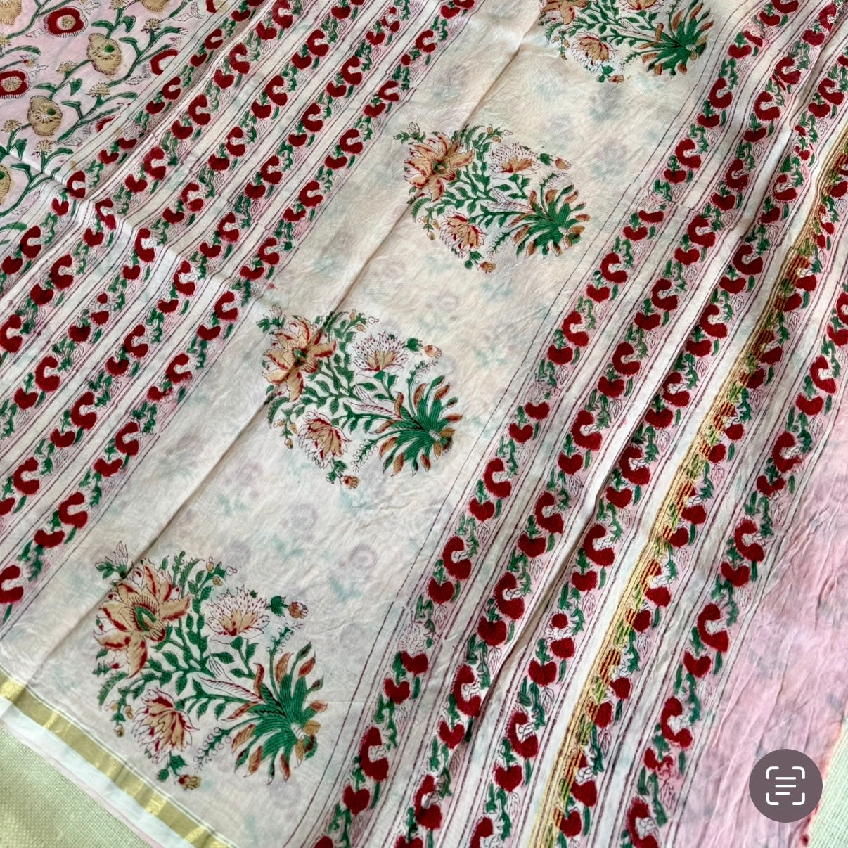 Pink Floral Chanderi Silk Cotton Saree