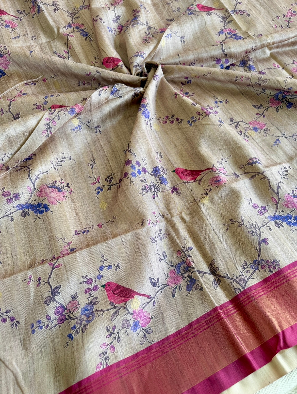 Pink Bird Semi Tussar Saree