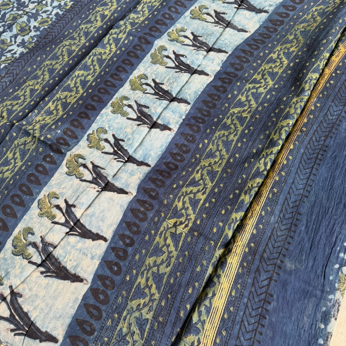 Indigo Floral Chanderi Silk Cotton Saree