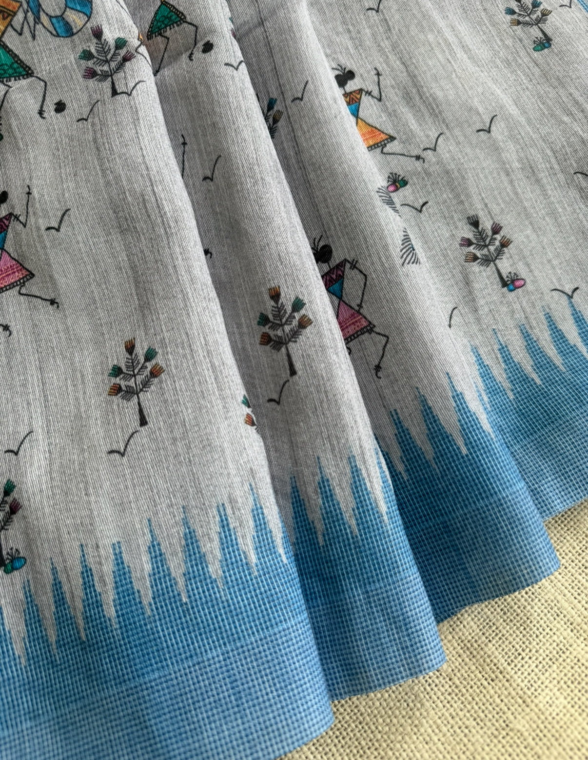 Light Blue Warli Print Semi Tussar Saree