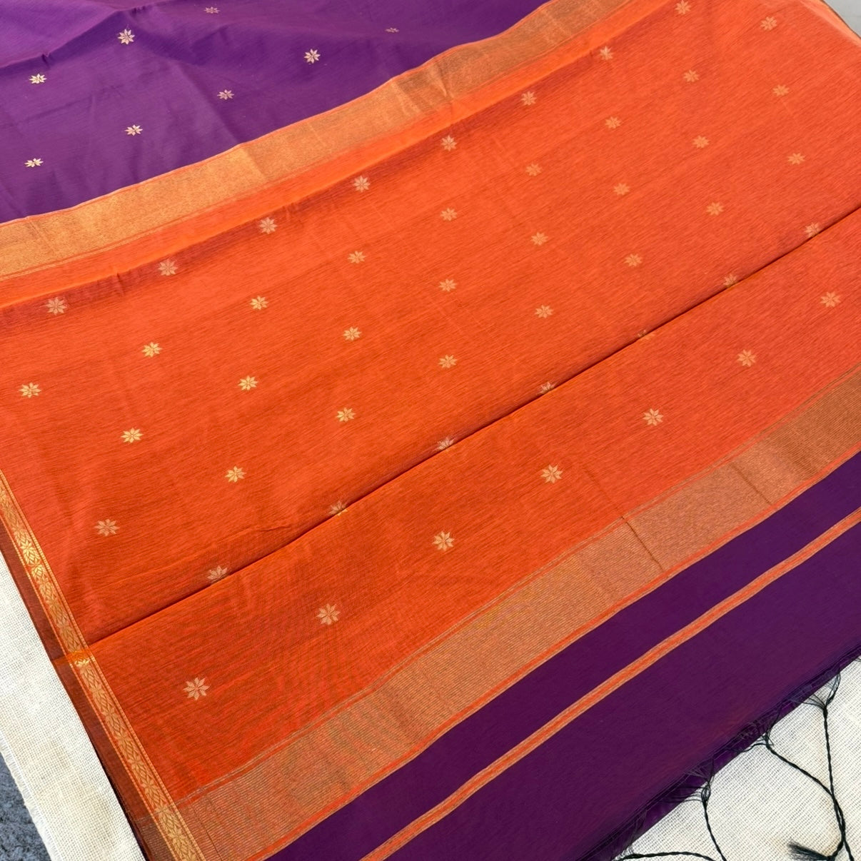 Purple with Orange Pure Cotton Saree