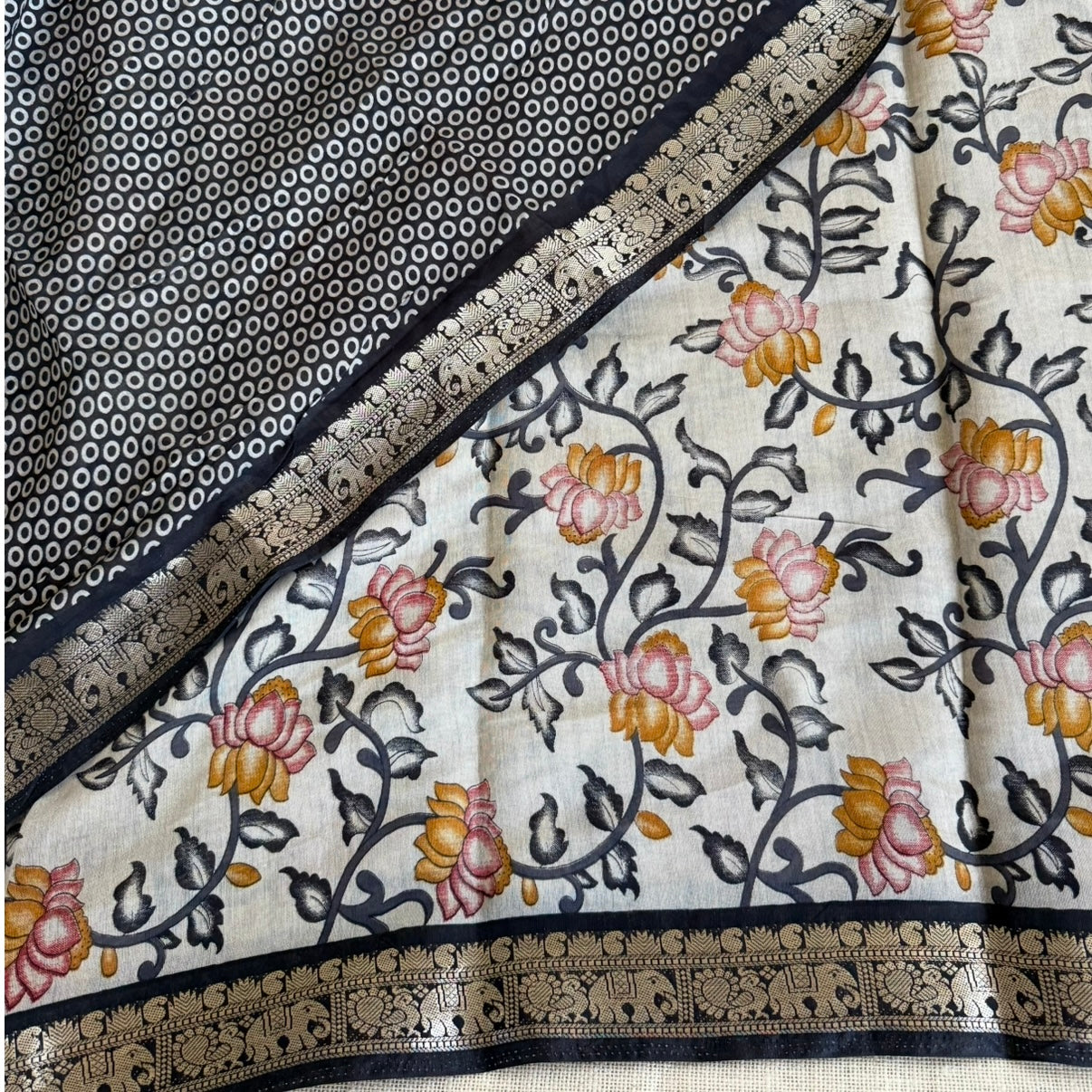 Black Kalamkari Fancy Cotton Saree