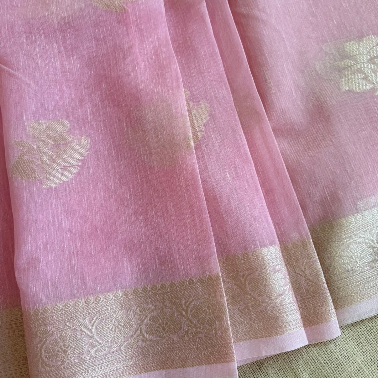 Baby-Pink Kora Linen Saree