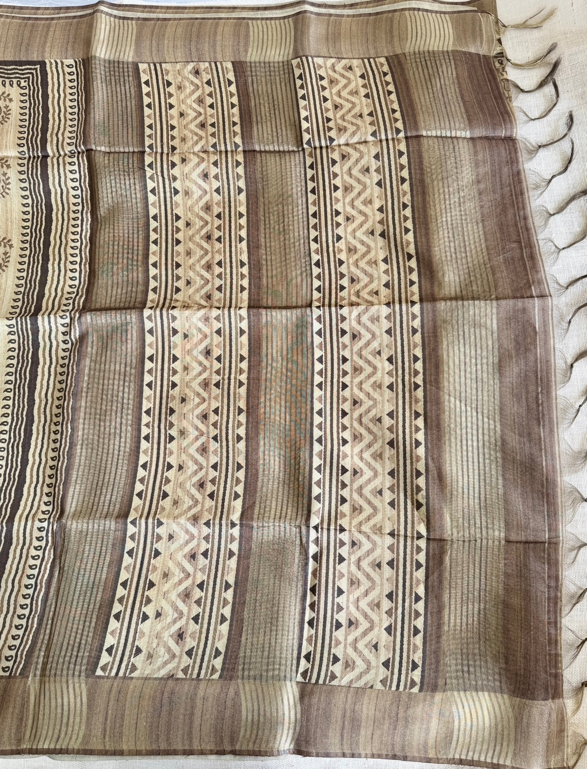 Beige Madhubani Semi Tussar Saree