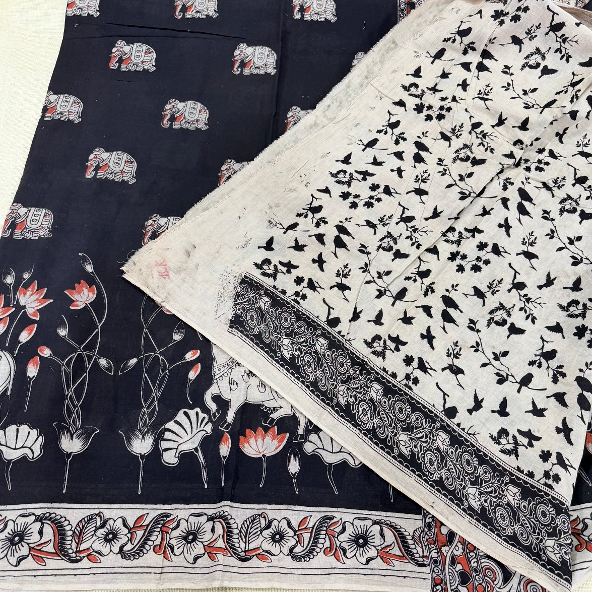 Black Pichwai Kalamkari Cotton Saree