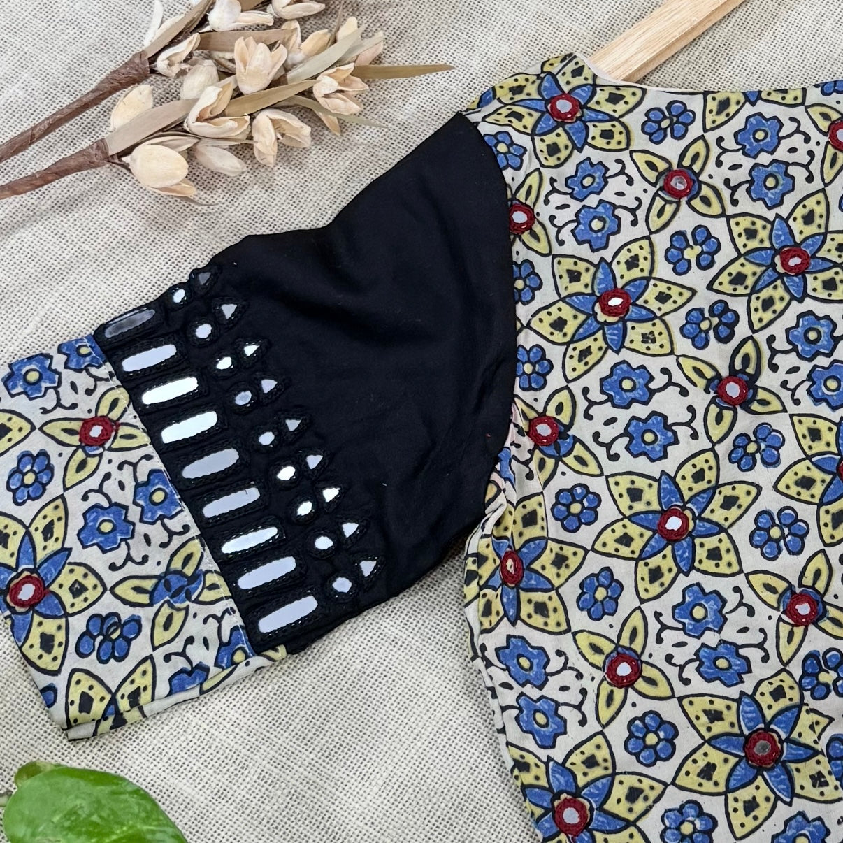 Beige Ajrakh Modal Mirror Embroidery Blouse