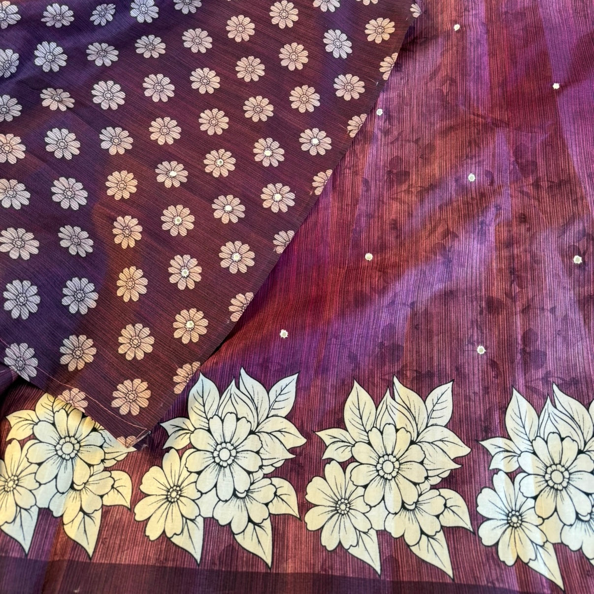 Wine Floral Semi Tussar Saree