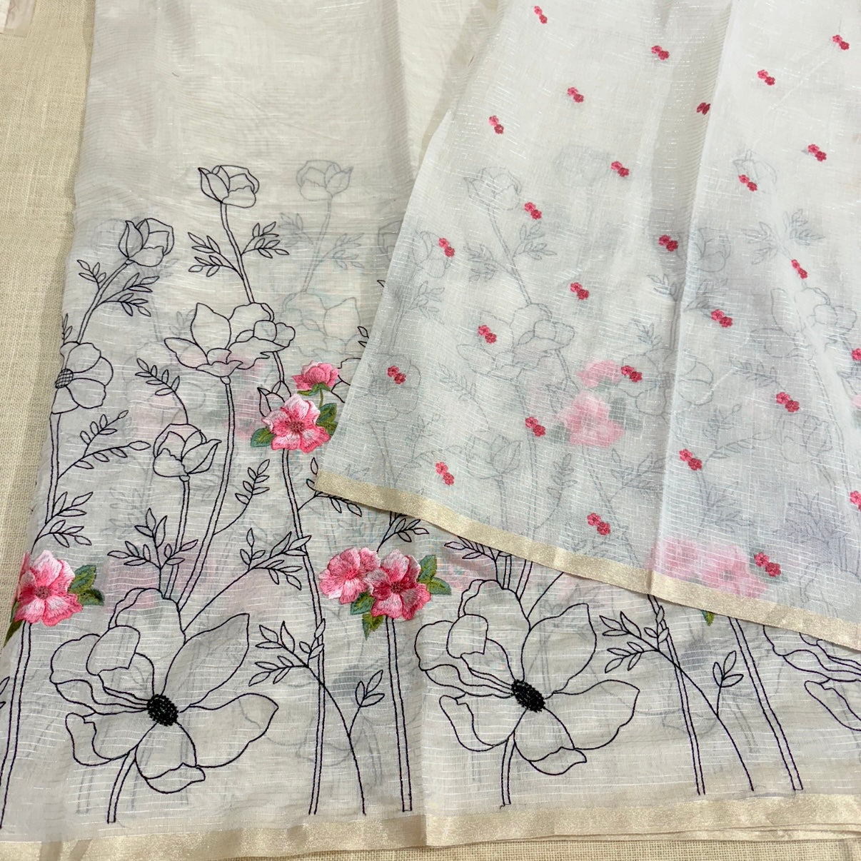 Soft Pearl White Chanderi Silk Saree