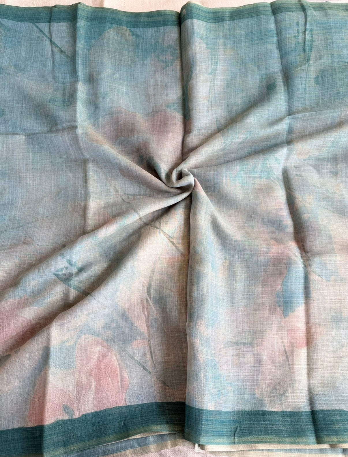 Green Floral Tissue Linen Saree