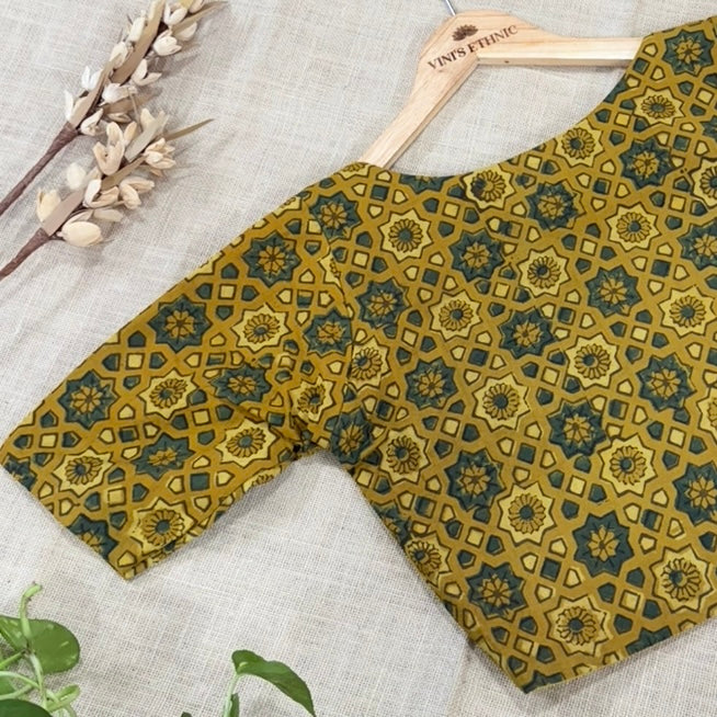 Maroon Ajrakh Printed Cotton Elbow Sleeve Blouse