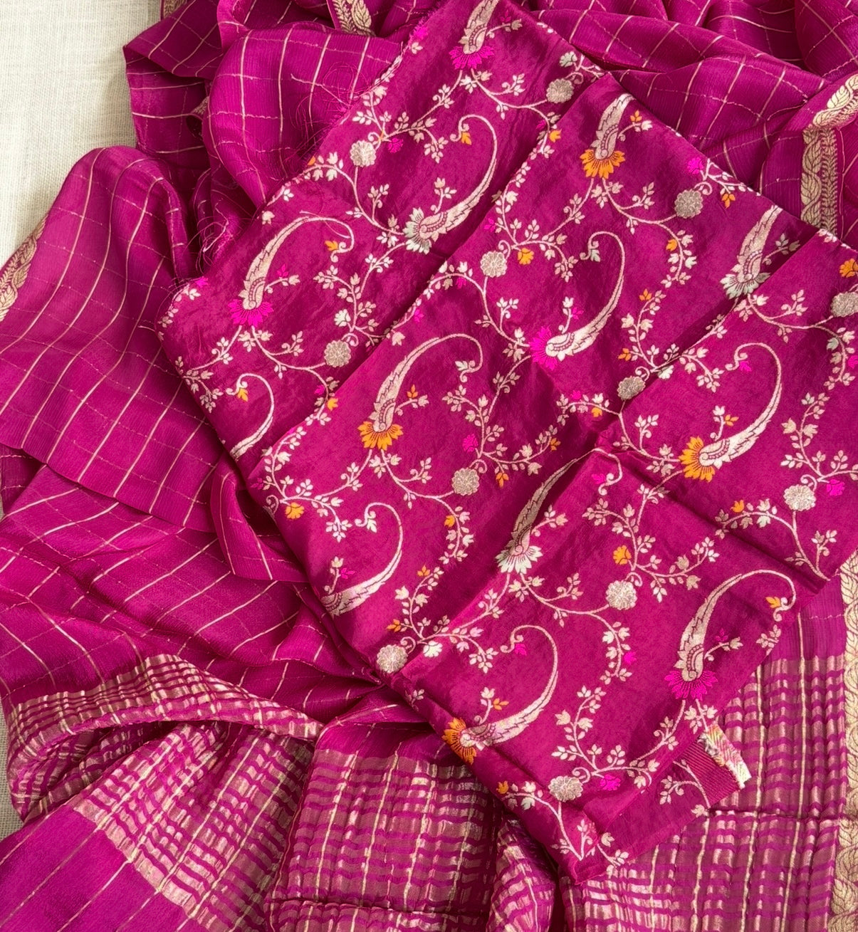 Wine Zari Checks Chinnon Saree