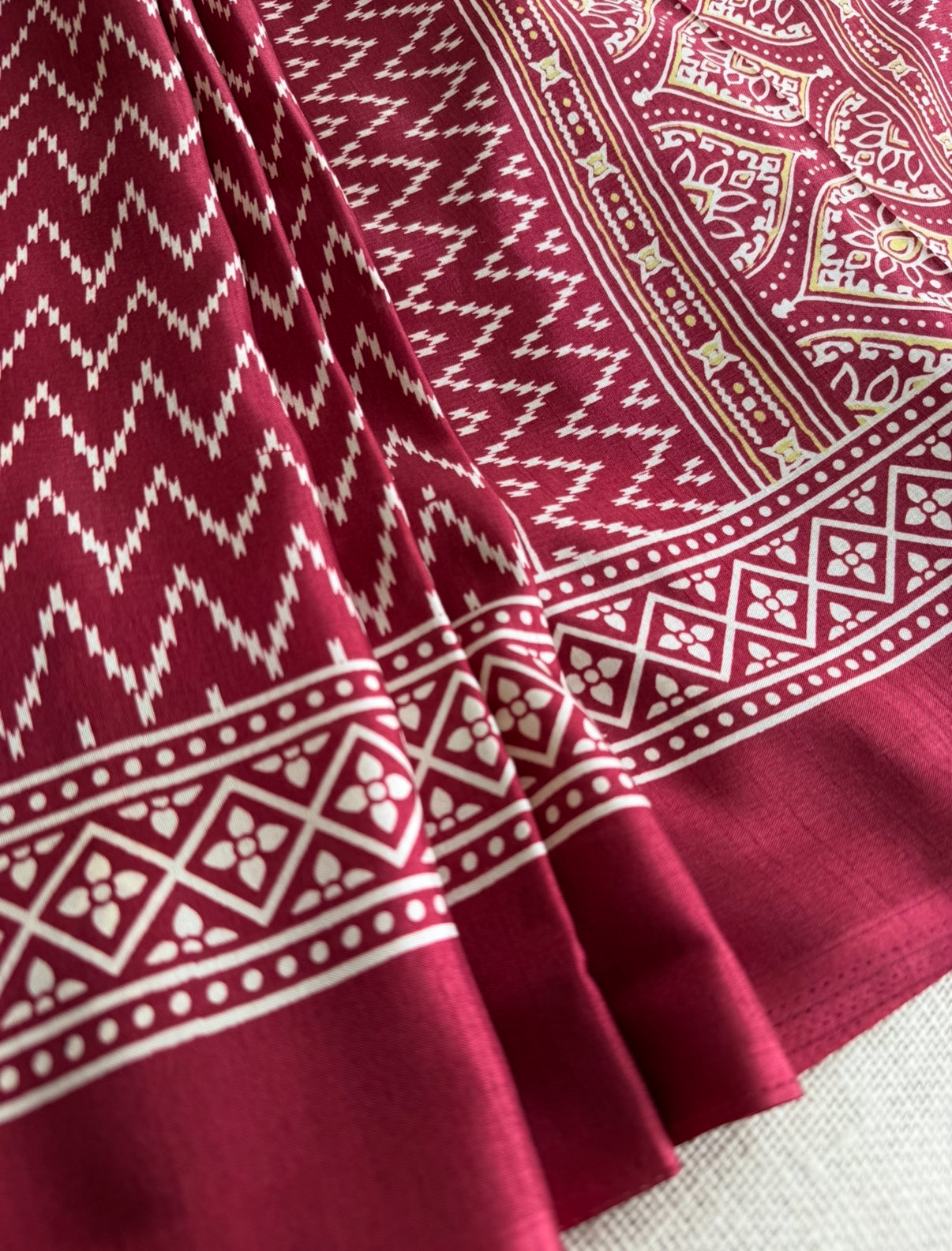 Maroon Zigzag Semi Modal Saree
