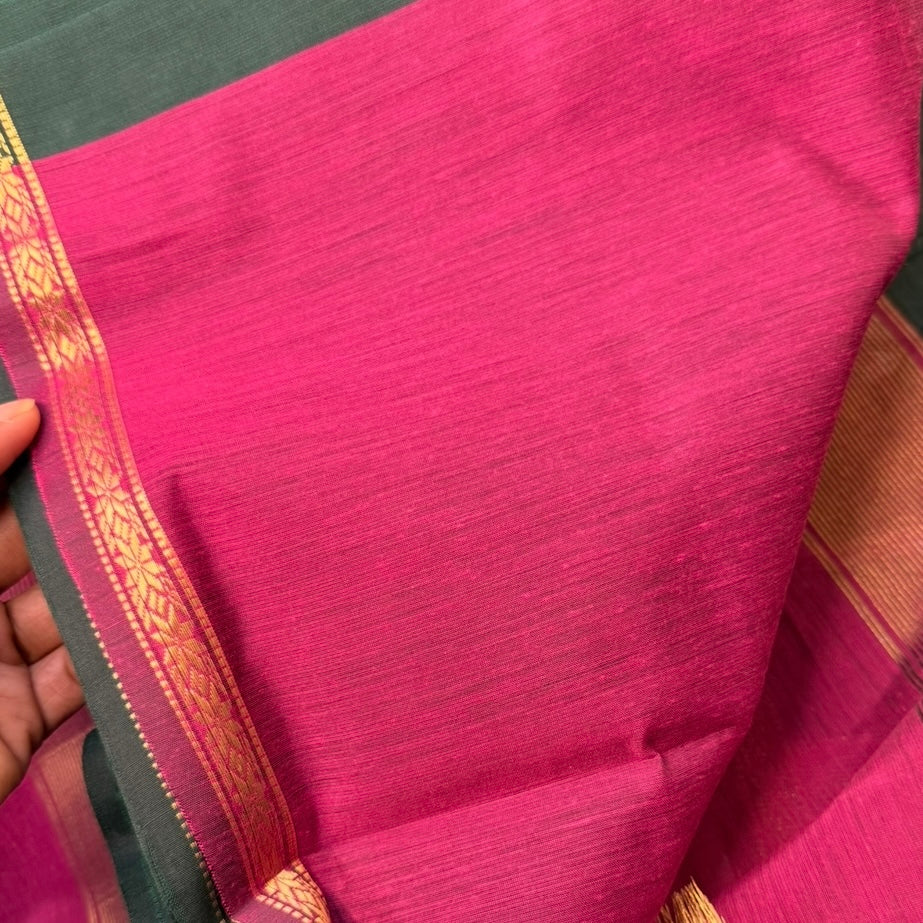 Green with Pink Maheshwari cotton saree