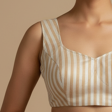 Ivory Gold Stripes Pure Tissue Blouse Fabric