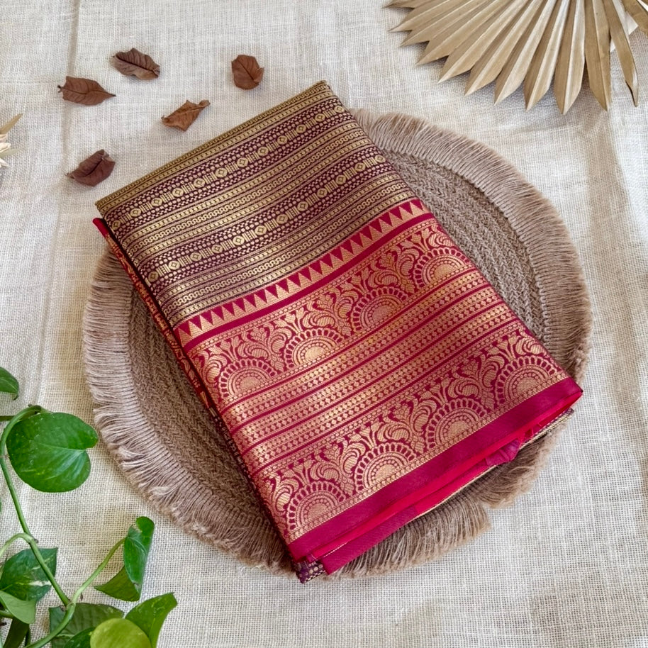 Maroon with Gold Katan Semi Silk Saree