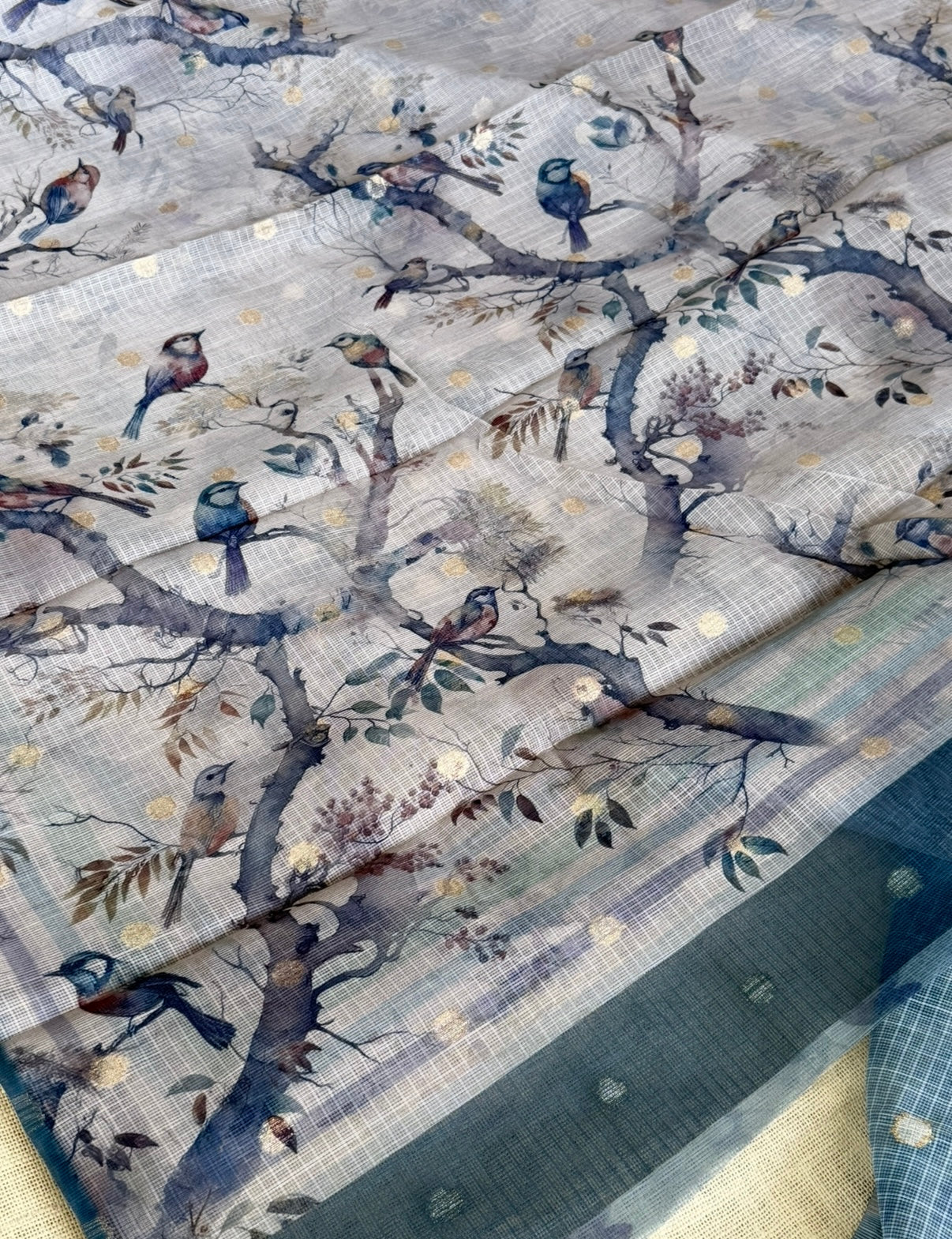 Bluish-Grey Bird Kota Saree