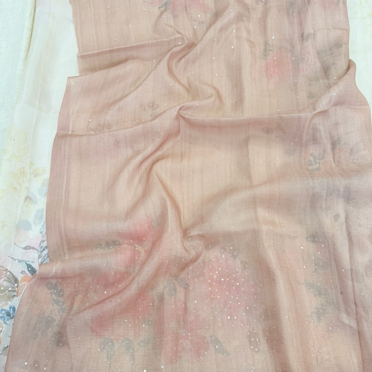 Beige Fancy Crepe Designer Saree