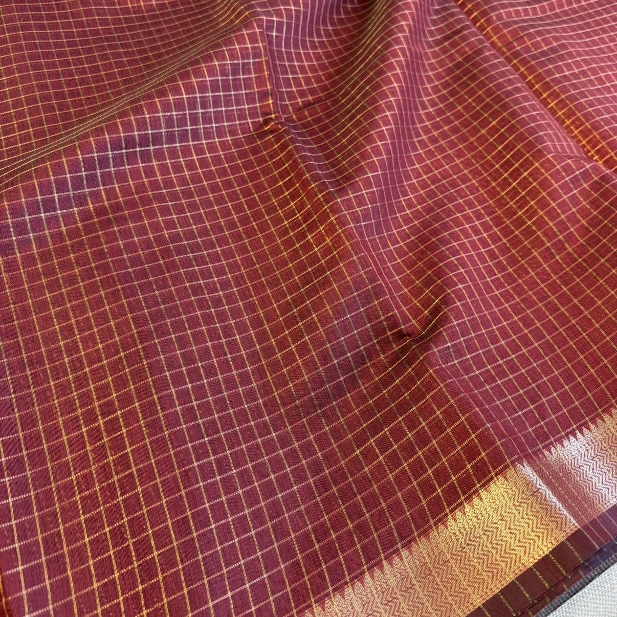 Maroon Zari Checked Semi Silk Saree