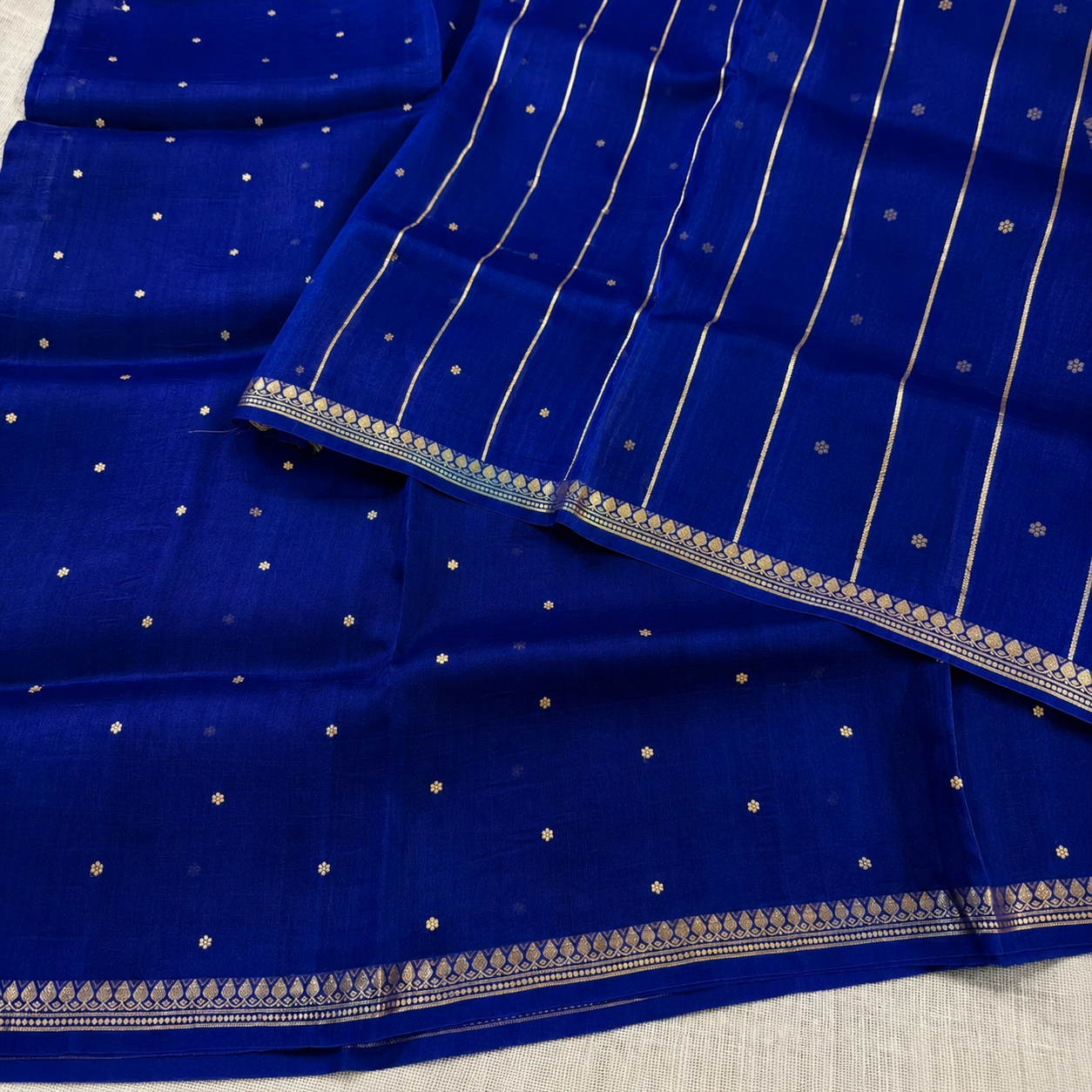 Rich Royal Blue Pure Kora Silk Saree