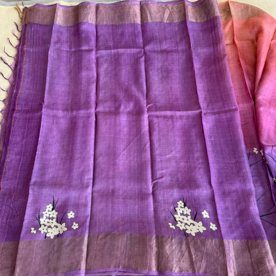 Purple Lilac Pure Tussar Silk Saree