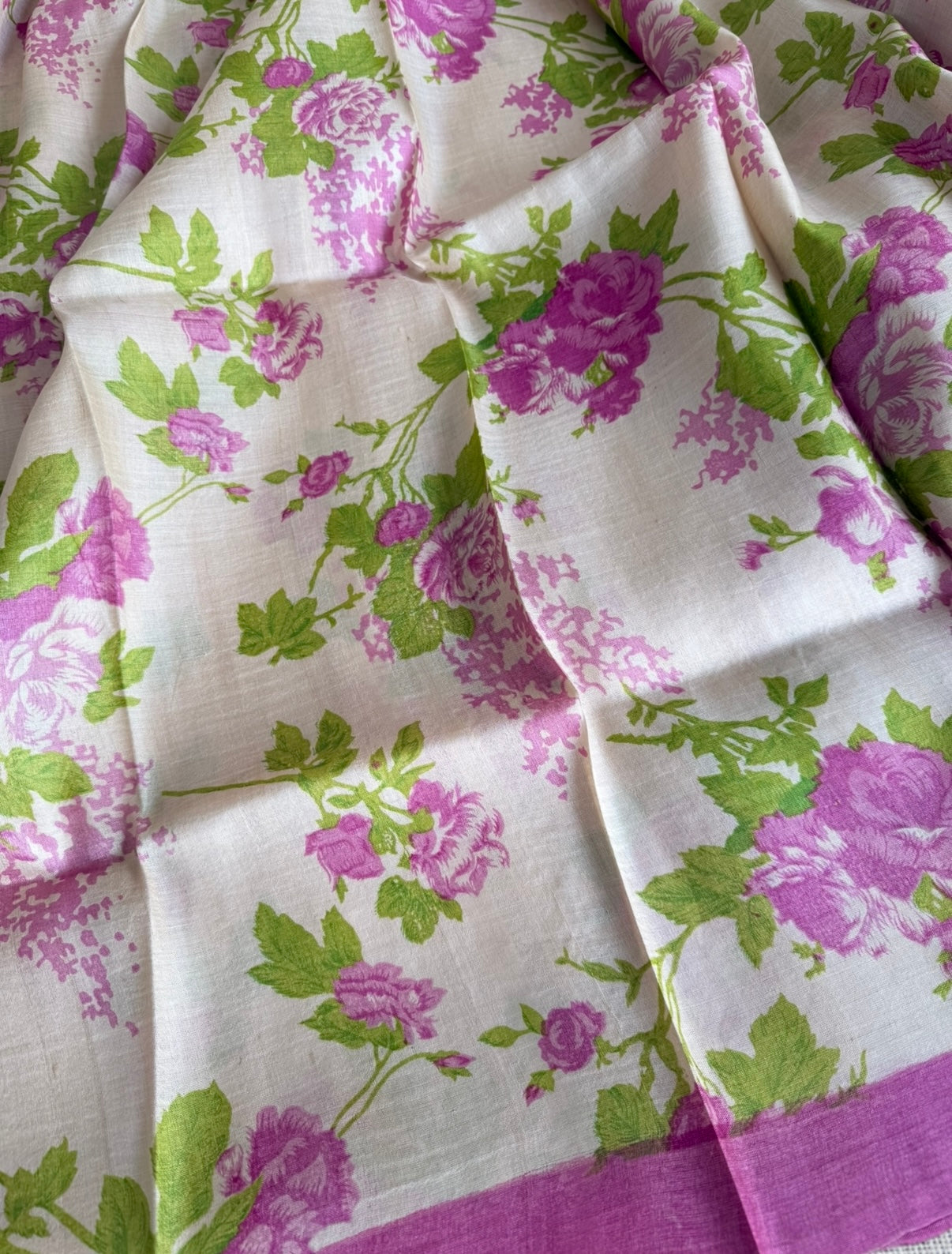 Pink Floral Pure Tussar Silk Saree